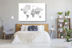 Tablou pe plută harta lumii în alb-negru în aspect vintage