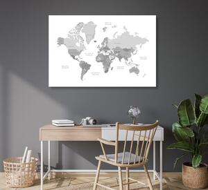 Tablou harta lumii în alb-negru în aspect vintage
