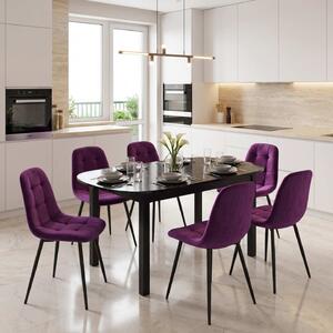 Set Masă Extensibilă Carla Negru Marmorat 134–174 × 80 cm cu 6 Scaune Gya Mov, Tapițate, Picioare Metalice Negre