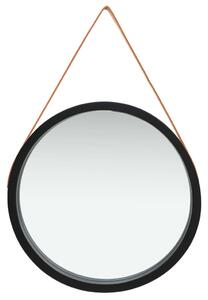 Oglindă de perete cu o curea, 60 cm, negru