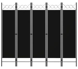 Paravan de cameră cu 5 panouri, negru, 200 x 180 cm