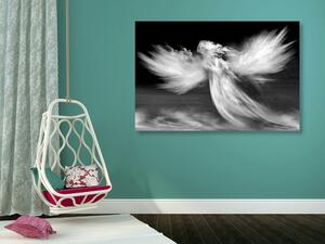 Tablou formă de înger în nori în design alb-negru