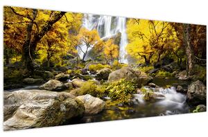 Tablou - Cascade în peisaj de toamnă, galben (120x50 cm)