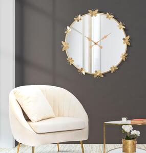 Ceas de perete cu oglinda Butterfly, Mauro Ferretti, Ø75 cm, fier, auriu