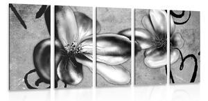 Tablou 5-piese flori vintage interesante în design alb-negru