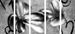 Tablou 5-piese flori vintage interesante în design alb-negru