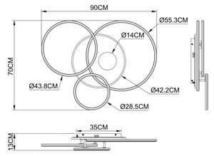 Globo 48466-54A-LED plafonieră LED reglabilă INVERTINA 54W/230V 90x70 cm argintie + telecomandă