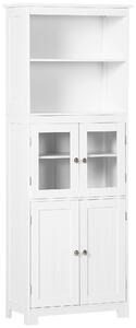 HOMCOM Dulap Camara Bucătărie, 2 Rafturi Deschise, 2 Dulapuri cu Uși, MDF și Sticlă Securizată, 60x30x162 cm, Alb | Aosom Romania