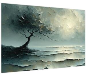Tablou - pictură în ulei de un copac cu oceanul (90x60 cm)