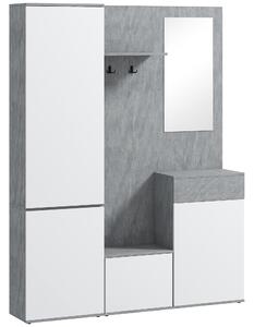 HOMCOM Mobilier 4 în 1 cu Oglindă, Cuiere și Rafturi Interioare Reglabile, Mobilier Multifuncțional, 145x29x184 cm, Gri | Aosom Romania