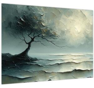 Tablou - pictură în ulei de un copac cu oceanul (70x50 cm)
