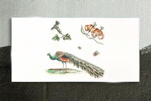 Tablou sticla Desenând flori de păsări de animale
