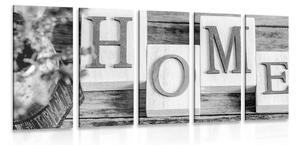 Tablou 5-piese litere HOME în design alb-negru