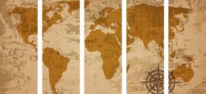 Tablou 5-piese harta lumii veche cu o busolă