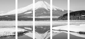 Tablou 5-piese muntele japonez Fuji în design alb-negru