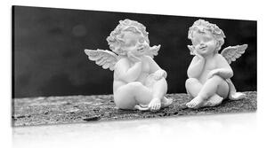 Tablou o pereche de îngeri mici în design alb-negru