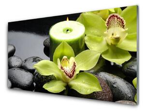 Panou sticla bucatarie Pietre florale flori verde negru