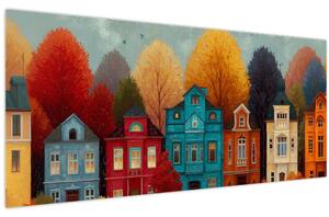 Tablou - Oraș de toamnă pictat (120x50 cm)