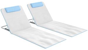 Outsunny Set 2 Șezlonguri de Plajă Pliabile cu Tetieră, Spătar Reglabil și Husă pentru Transport, 134x48x33-43 cm, Bej | Aosom Romania