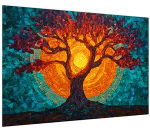 Tablou - Arborele vieții și soarele în mozaic (90x60 cm)
