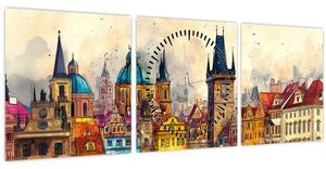 Tablou - Toamna în orașul pictat (cu ceas) (90x30 cm)