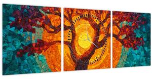 Tablou - Arborele vieții și soarele în mozaic (cu ceas) (90x30 cm)
