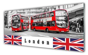 Tablou pe sticla Londra Autobuze Art Gri Roșu Albastru Alb