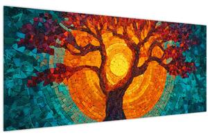 Tablou - Arborele vieții și soarele în mozaic (120x50 cm)