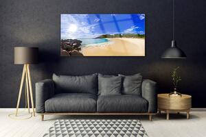 Tablou pe sticla Sun Sea Beach Peisaj Galben Albastru Maro