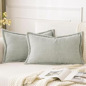 Set 2 fete de perna decorative din velur cu dungi, 30x50cm, Verde deschis