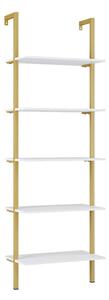 Raft de perete Harris, cu schelet metalic auriu, alb, 60x22x200 cm