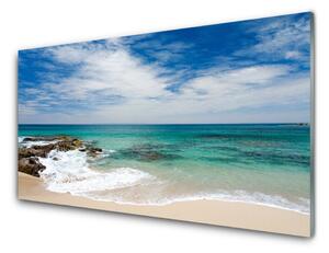 Panou sticla bucatarie Sea Beach Peisaj Alb Albastru