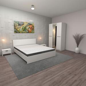 Set Mobila De Dormitor Hera Alb, pat 160x200cm, dulap cu oglinda 124x187cm, noptiere , saltea inclusa