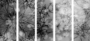 Tablou 5-piese Mandale florală în design alb-negru