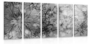 Tablou 5-piese Mandale florală în design alb-negru