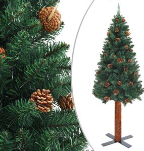 Pom Crăciun artificial subțire lemn și conuri verde 150 cm PVC