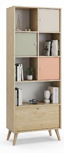 Biblioteca Adore Tiffany, 4 usi si 4 rafturi, Multicolor, 67x181x30 cm