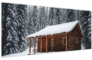 Tablou - Cabană acoperită de zăpadă (120x50 cm)