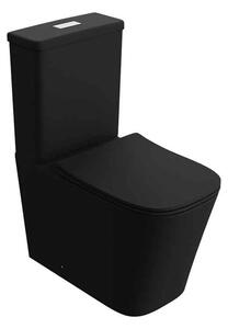 Set vas WC monobloc Spectrum, Terra Black, Rimless Protect, cu capac și rezervor, 37x64 cm, negru mat