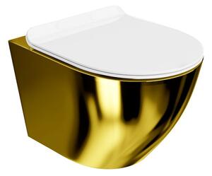 Set vas WC suspendat Spectrum, Trendi Slim Gold White, rimless, cu capac, 36.5 x 49 cm, auriu-alb
