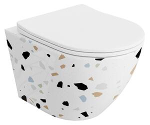 Set vas WC suspendat Spectrum, Trendi Stone, rimless cu capac inclus, 35.5 x 51.5 cm, alb mozaic