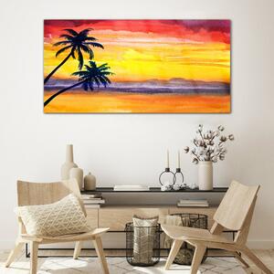Tablou sticla Sunse de soare pe coasta de palmier