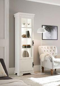 Vitrină ~Dubai~ într-un stil modern, elegant, cu aspect de lemn, mânere negre, culoare albă, 58 cm lățime