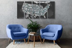 Tablou 5-piese harta modernă a SUA