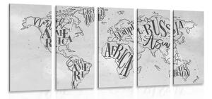 Tablou 5-piese harta modernă a lumii pe un fundal vintage în design alb-negru