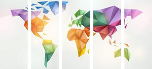 Tablou 5-piese harta lumii colorată în stilul de origami