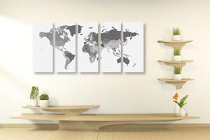 Tablou 5-piese harta detaliată a lumii în design alb-negru