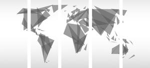 Tablou 5-piese harta geometrică a lumii în design alb-negru