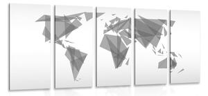 Tablou 5-piese harta geometrică a lumii în design alb-negru