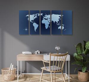Tablou 5-piese harta lumii în nuanțe albastre